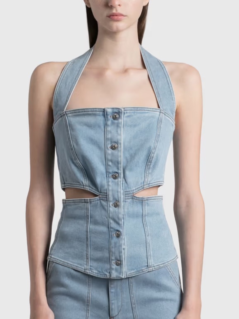 NANUSHKA Net Sustain Charley Cutout Organic Denim Halterneck Top Medium